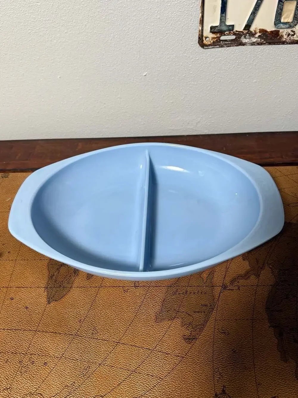 Vintage Pyrex Delphite Blue 1.5 Quart Divided Casserole Dish #1063